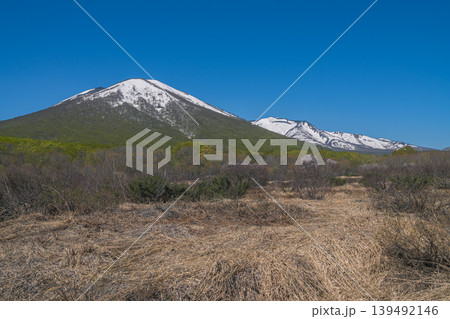 雪を頂く八甲田山と新緑の森、春の遠景(青森県) 雪を頂く八甲田山と新緑の森、春の遠景(青森県) 139492146