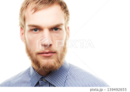 Serious, white background and portrait of business man for career, professional work and job. Corporate mockup, entrepreneur and face of isolated worker with ambition, confidence and pride in studio Serious, white background and portrait of business man for career, professional work and job. Corporate mockup, entrepreneur and face of isolated worker with ambition, confidence and pride in studio 139492655