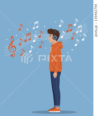 Man wearing headphone listen music vector Man wearing headphone listen music vector 139492794