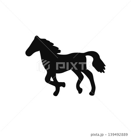 力強く走る馬のシルエットイラスト・白背景・動物素材 力強く走る馬のシルエットイラスト・白背景・動物素材 139492889