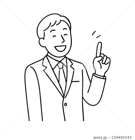 指さしするスーツ男性の線画イラスト 139493545