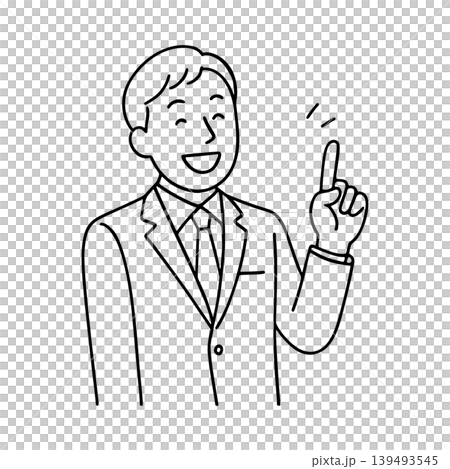 指さしするスーツ男性の線画イラスト 139493545