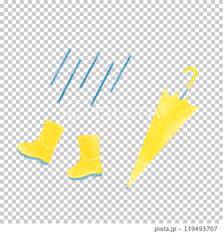 一幅可愛、風格化的插圖,描繪了雨天裡的一把黃色雨傘和一雙雨靴,以水彩風格繪製。 一幅可愛、風格化的插圖,描繪了雨天裡的一把黃色雨傘和一雙雨靴,以水彩風格繪製。 139493707