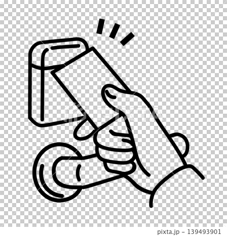 Opening the front door with a card key (line drawing) 139493901