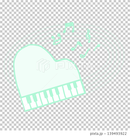 以鋼琴鍵和五線譜為主題的音樂插畫素材（綠色/自然/舒緩/裝飾性） 139493922