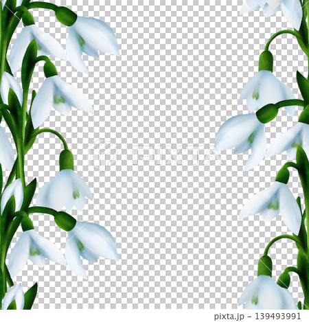 White snowdrops, green branches. Seamless floral botanical pattern. Digital watercolor hand drawn 139493991