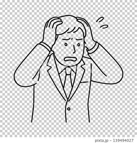 一個商人抱著頭的線條畫插圖 139494027