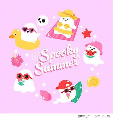 Cute spooky summer Halloween Ghost relaxing design 139494030