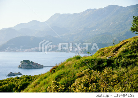 Seascape sun pond sea outside ocean wave, nature scenery Sveti Stefan Montenegro Seascape sun pond sea outside ocean wave, nature scenery Sveti Stefan Montenegro 139494158