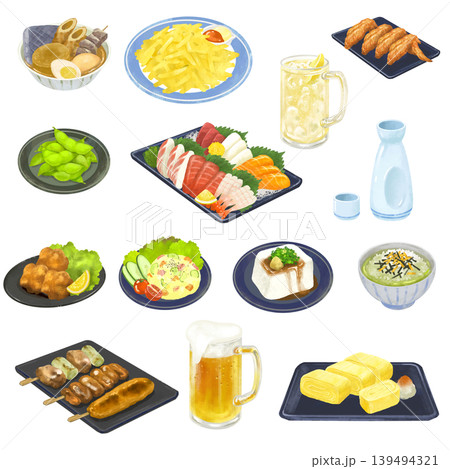 居酒屋メニュー イラストセット 飲み会 居酒屋メニュー イラストセット 飲み会 139494321