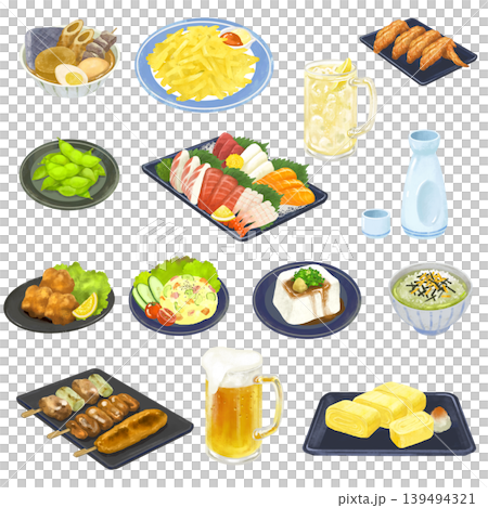 居酒屋メニュー イラストセット 飲み会 居酒屋メニュー イラストセット 飲み会 139494321
