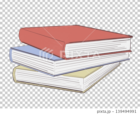 An illustration of three stacked books of different colors. 139494991