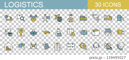 Logistics-related line icon set (color) Logistics-related line icon set (color) 139495027