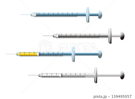 カラーとモノクロの細い注射器イラスト カラーとモノクロの細い注射器イラスト 139495057