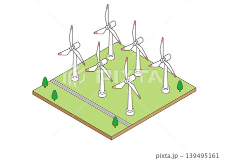 風力発電施設のアイソメトリックイラスト 再生可能エネルギーイメージ 風力発電施設のアイソメトリックイラスト 再生可能エネルギーイメージ 139495161