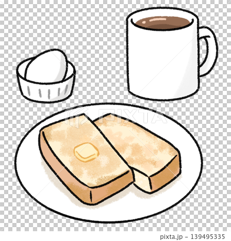 ゆで卵とコーヒーとトーストのモーニングセット 139495335