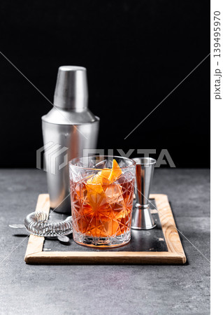 Old Fashioned Cocktail with Orange Peel Old Fashioned Cocktail with Orange Peel 139495970