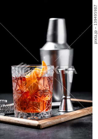Old Fashioned Cocktail with Orange Peel Old Fashioned Cocktail with Orange Peel 139495987