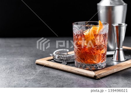 Old Fashioned Cocktail with Orange Peel Old Fashioned Cocktail with Orange Peel 139496021