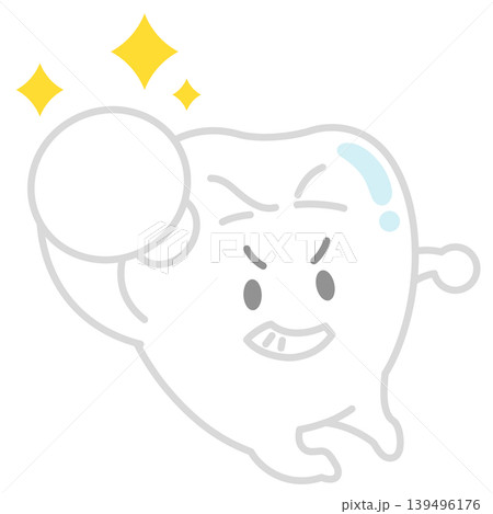 ガッツポーズをするかわいい歯のキャラクター 139496176