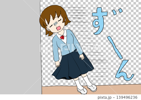 A high school girl leaning against the wall, feeling dejected. A high school girl leaning against the wall, feeling dejected. 139496236