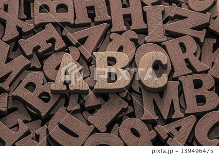 Inscription abc on pile of old vintage wooden letters. Inscription abc on pile of old vintage wooden letters. 139496475
