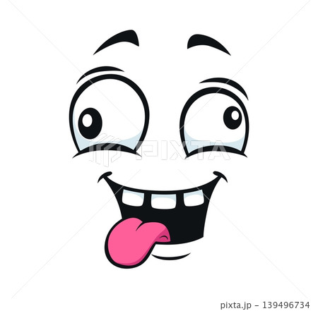 Goofy crazy face emoji with silly tongue out smile for cartoon funny emoticon icon. Foolish and freaky fool or mad googly eyes face expression with joy or happy funky mood and teasing tongue emotion Goofy crazy face emoji with silly tongue out smile for cartoon funny emoticon icon. Foolish and freaky fool or mad googly eyes face expression with joy or happy funky mood and teasing tongue emotion 139496734