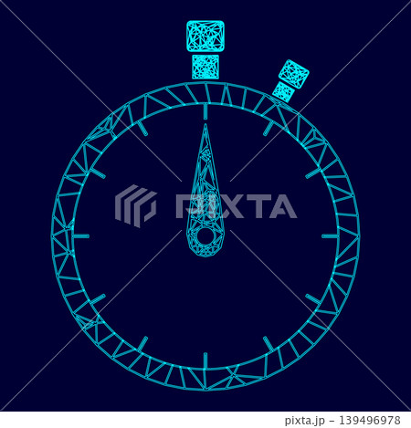 The stopwatch low poly triangulation triangulated polygonal electric cyan blue vibrant aqua neon color vector illustration image outline contour line 139496978