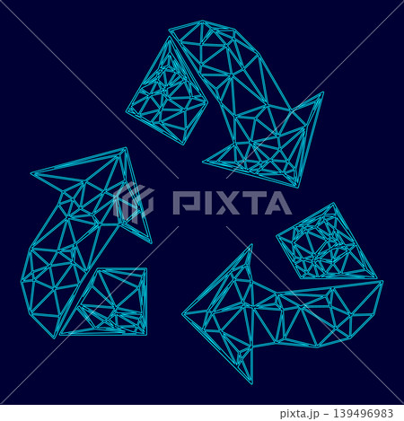 Recycling arrows in a circle low poly triangulation triangulated polygonal electric cyan blue vibrant aqua neon color vector illustration image outline contour line Recycling arrows in a circle low poly triangulation triangulated polygonal electric cyan blue vibrant aqua neon color vector illustration image outline contour line 139496983