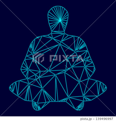 Meditation man low poly triangulation triangulated polygonal electric cyan blue vibrant aqua neon color vector illustration image outline contour line Meditation man low poly triangulation triangulated polygonal electric cyan blue vibrant aqua neon color vector illustration image outline contour line 139496997