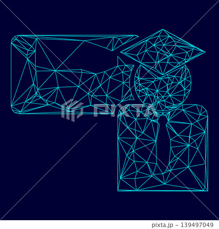 Scientist at the board low poly triangulation triangulated polygonal electric cyan blue vibrant aqua neon color vector illustration image outline contour line 139497049