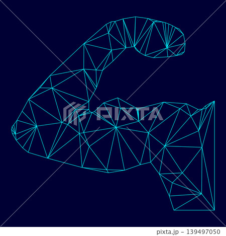 Strong arm icon low poly triangulation triangulated polygonal electric cyan blue vibrant aqua neon color vector illustration image outline contour line 139497050