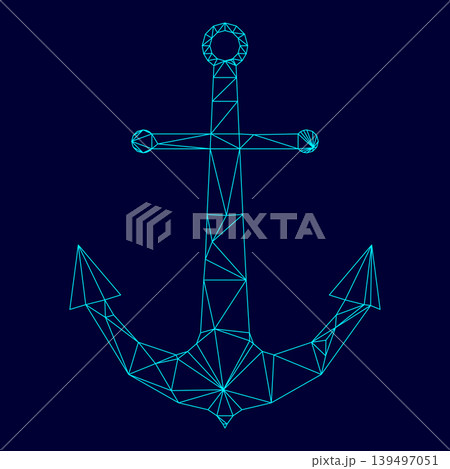 Marine anchor low poly triangulation triangulated polygonal electric cyan blue vibrant aqua neon color vector illustration image outline contour line Marine anchor low poly triangulation triangulated polygonal electric cyan blue vibrant aqua neon color vector illustration image outline contour line 139497051