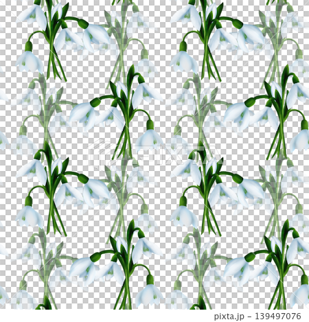 White snowdrops, green branches. Seamless floral botanical pattern. Digital watercolor hand drawn White snowdrops, green branches. Seamless floral botanical pattern. Digital watercolor hand drawn 139497076