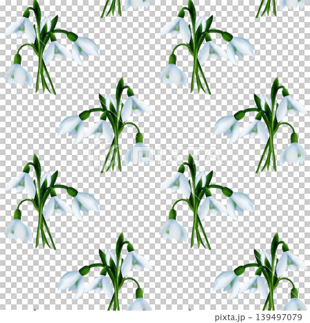 White snowdrops, green branches. Seamless floral botanical pattern. Digital watercolor hand drawn White snowdrops, green branches. Seamless floral botanical pattern. Digital watercolor hand drawn 139497079