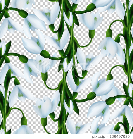 White snowdrops, green branches. Seamless floral botanical pattern. Digital watercolor hand drawn. For design of invitations, certificates, postcards, flyers, textiles, fabrics, stationery White snowdrops, green branches. Seamless floral botanical pattern. Digital watercolor hand drawn. For design of invitations, certificates, postcards, flyers, textiles, fabrics, stationery 139497080