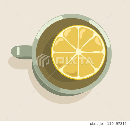 Minimalist Ceramic Mug of Green Tea Vector Top View with Fresh Lemon Slice for Wellness Branding Relaxation and Cozy Home Lifestyle Design Isolated Minimalist Ceramic Mug of Green Tea Vector Top View with Fresh Lemon Slice for Wellness Branding Relaxation and Cozy Home Lifestyle Design Isolated 139497213