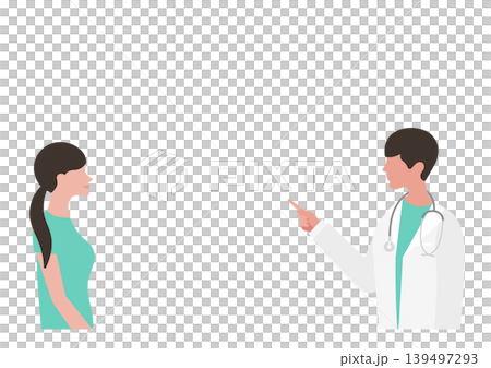 女性に指差し説明をする医師のベクターイラスト素材 139497293