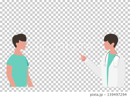 Vector illustration of a doctor pointing and explaining to a man. Vector illustration of a doctor pointing and explaining to a man. 139497294