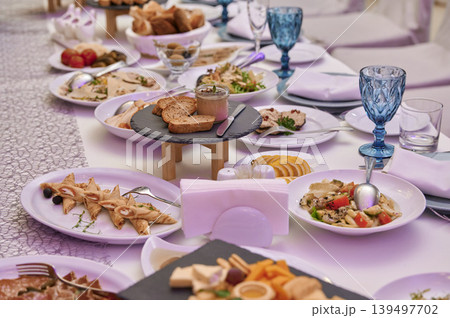 Colorful banquet spread for a joyful gathering Colorful banquet spread for a joyful gathering 139497702