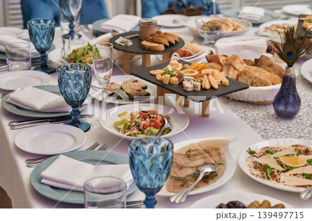 Elegant feast featuring diverse culinary delights Elegant feast featuring diverse culinary delights 139497715