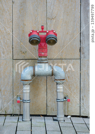 Unique red and gray water connection display Unique red and gray water connection display 139497799