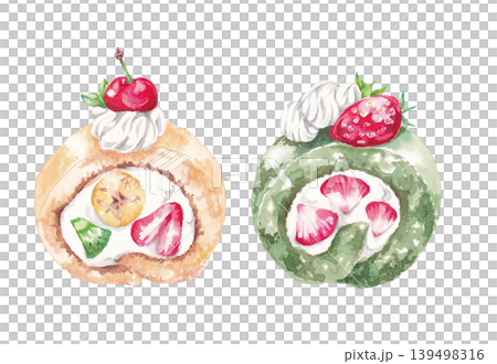フルーツロールケーキの手描き水彩イラスト 139498316