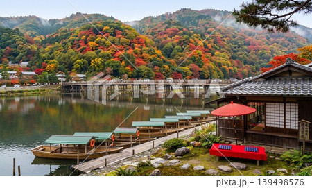 A peaceful collection of Japanese autumn landscapes featuring colorful maple trees, traditional temples, bamboo forests, and serene garden paths. A peaceful collection of Japanese autumn landscapes featuring colorful maple trees, traditional temples, bamboo forests, and serene garden paths. 139498576