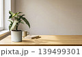 office table and computer with blank wood 139499301