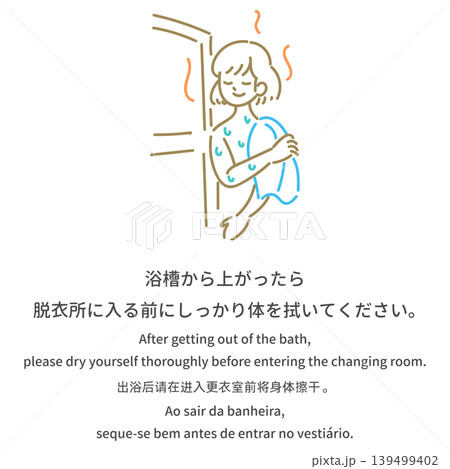 浴槽から上がったら脱衣所に入る前に体を拭くマナーポスター 浴槽から上がったら脱衣所に入る前に体を拭くマナーポスター 139499402
