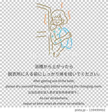 浴槽から上がったら脱衣所に入る前に体を拭くマナーポスター 浴槽から上がったら脱衣所に入る前に体を拭くマナーポスター 139499402