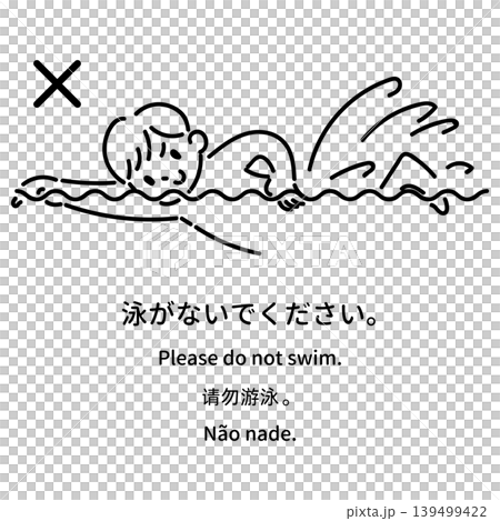 多語言沐浴禮儀指南插圖：“請勿在浴缸中游泳。” 139499422