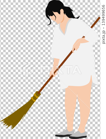 玄関を箒ではく主婦のイラスト	 139499656