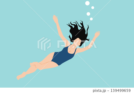 海でおよぐ女性のイラスト 海でおよぐ女性のイラスト 139499659